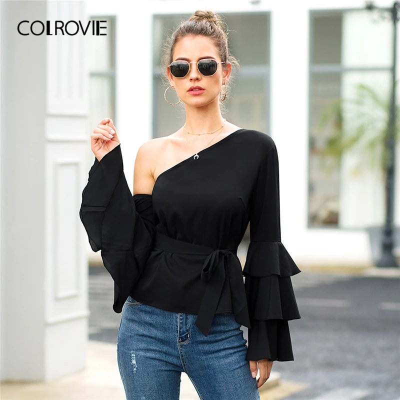 COLROVIE Black Asymmetric Neck Layered Sleeve Belted Top Women Long Sleeve Elegant Blouse 2019 Fall Casual Solid Sexy Blouses
COLROVIE Black Asymmetric Neck Layered Sleeve Belted Top Women Long Sleeve Elegant Blouse 2019 Fall Casual Solid Sexy Blouses