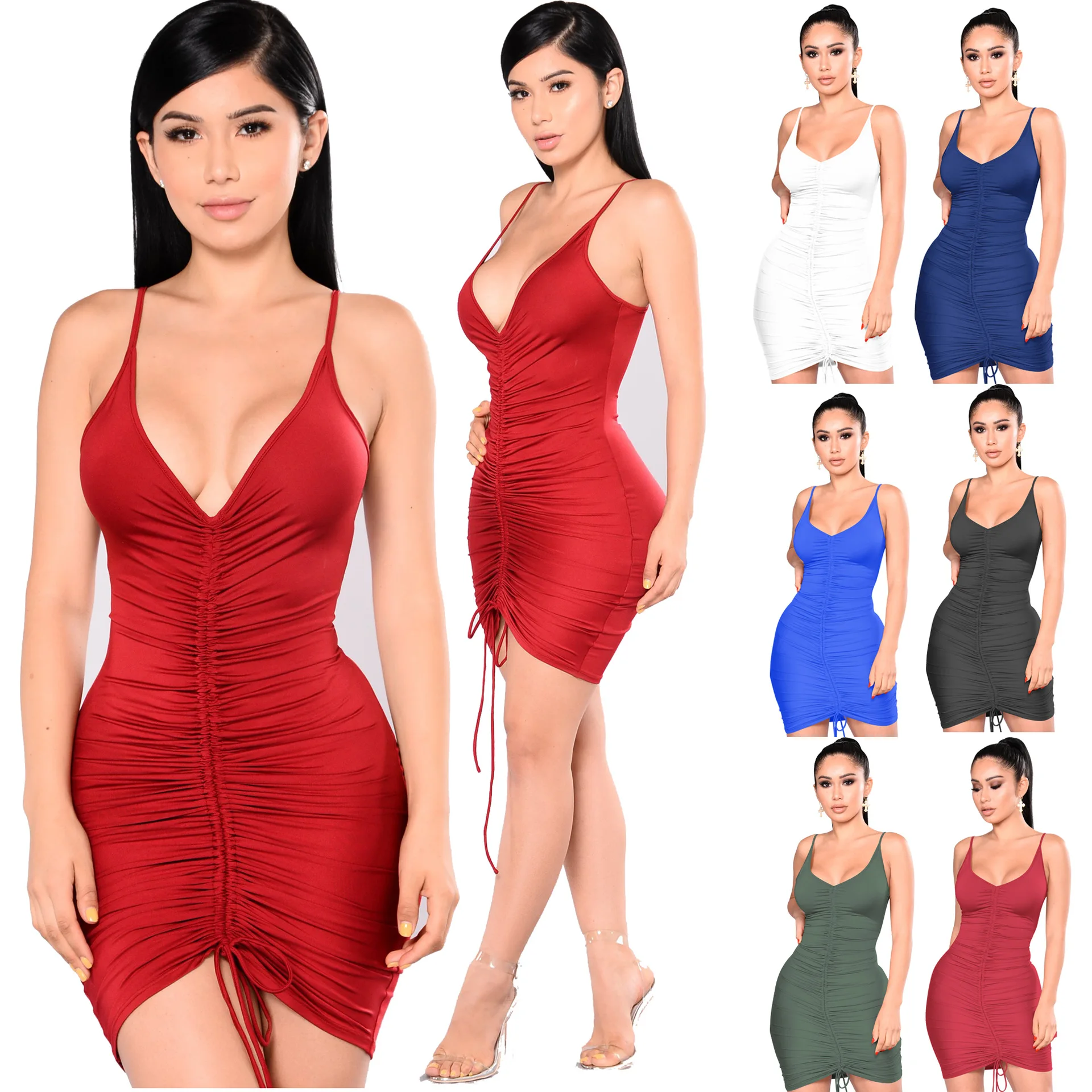 2018 New Style Europe And America WOMEN'S Dress Amazon AliExpress Hot Selling Camisole Ruched V-neck Sexy Dress
2018 New Style Europe And America WOMEN'S Dress Amazon AliExpress Hot Selling Camisole Ruched V-neck Sexy Dress