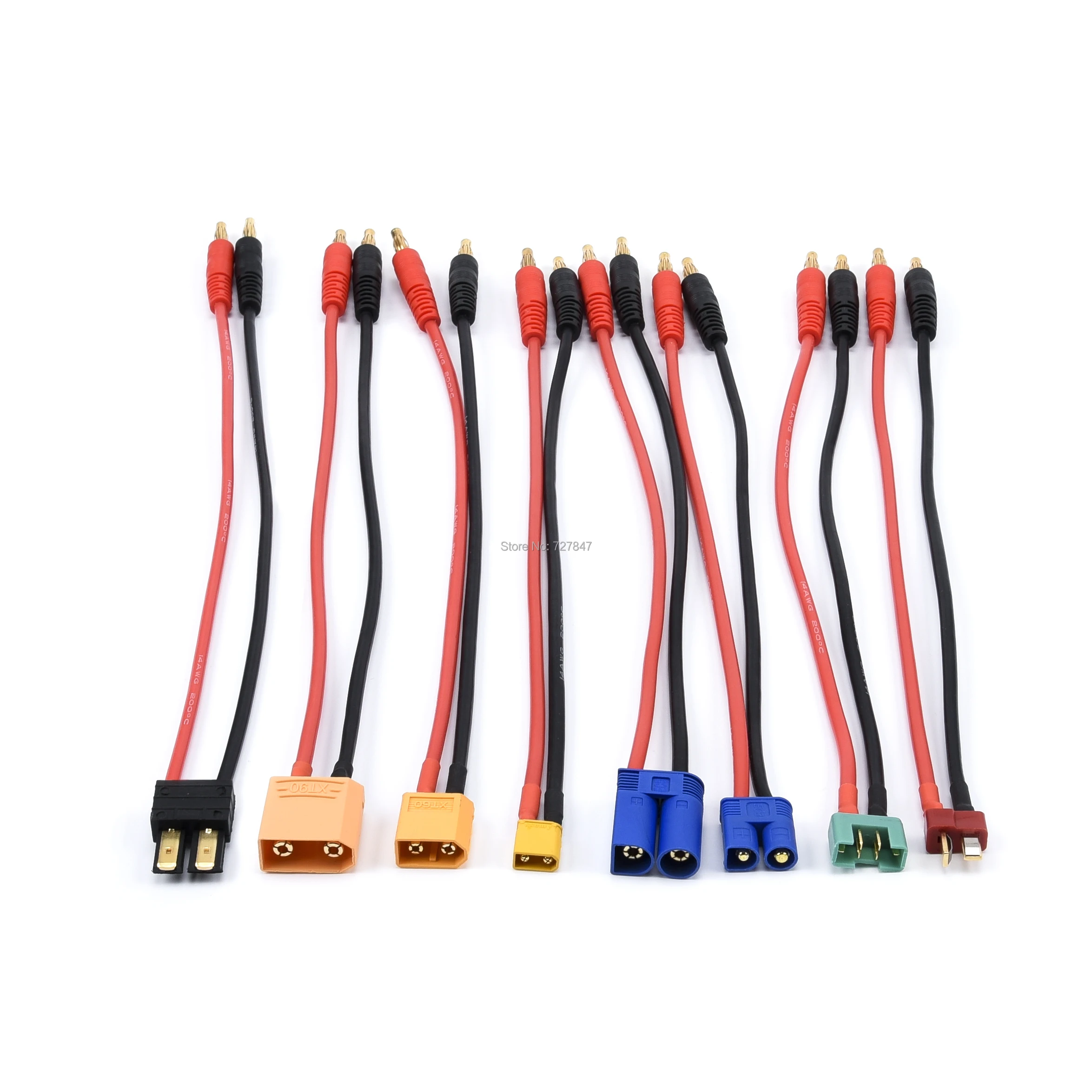 

20CM EC3 EC5 XT30 XT60 XT90 MPX TRX T Plug Charge Lead to 4.0mm Banana Plugs Charge Cable Silicone Wire 14AWG For Lipo Battery