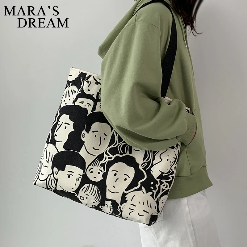 

Mara's Dream Cartoon Painting Tote Shopping Bags For Women Large Canvas Shoulder Bags Ladies Students Canvas Cloth Eco Shopper