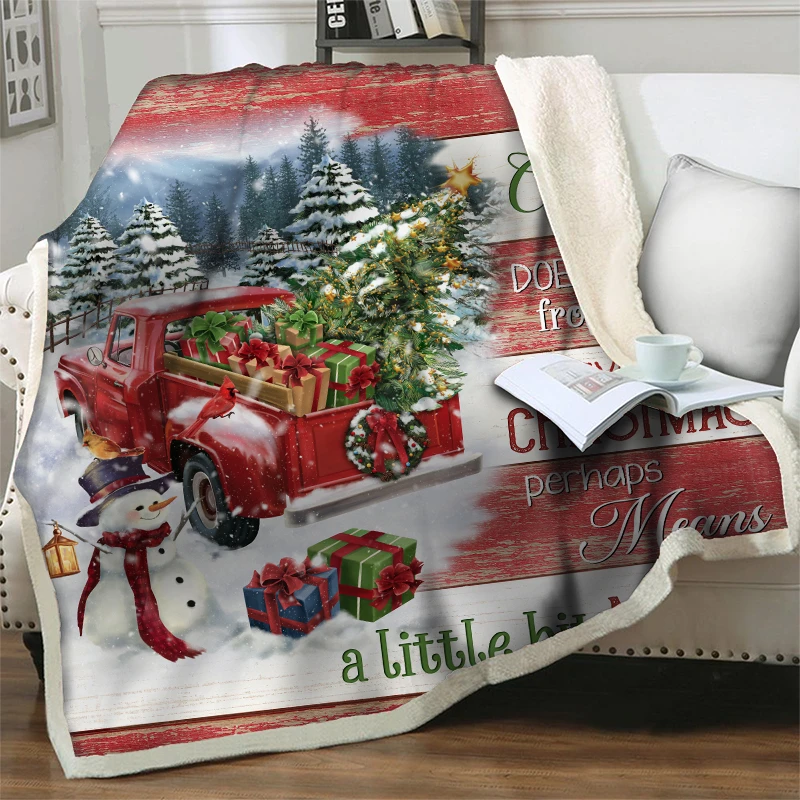 

Merry Christmas Blankets Red Fleece Sherpa Blanket Thicken Throw Blanket New Year Gift Travel Party Decor Soft Flannel Bedspread