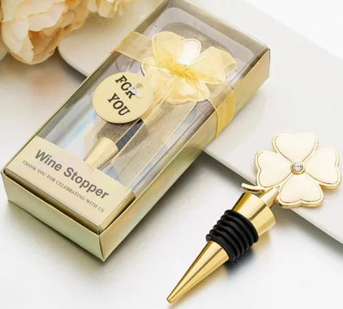 

(20 Pieces/lot) Gold Wedding gift favors of Four leaf Clover Bottle Wine Stopper Favors For Bridal shower Party Favors