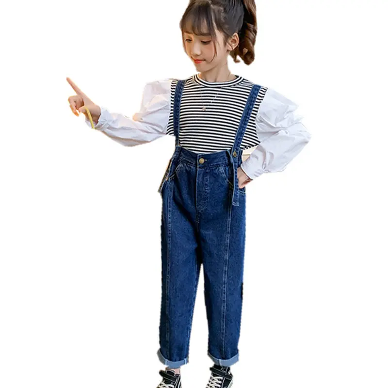 Girls Suit for Kids Clothing Autumn New Denim Overalls Tie Shirt Two-Piece Teenage Clothes for Girls Clothing Set 8 12 14 Years
Girls Suit for Kids Clothing Autumn New Denim Overalls Tie Shirt Two-Piece Teenage Clothes for Girls Clothing Set 8 12 14 Years
