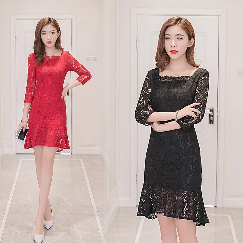 2018 Spring Clothing New Style Korean-style Slim Fit Mid-length Three-quarter-length Sleeve Red Lace Dress Women's Base Skirt Fi
2018 Spring Clothing New Style Korean-style Slim Fit Mid-length Three-quarter-length Sleeve Red Lace Dress Women's Base Skirt Fi