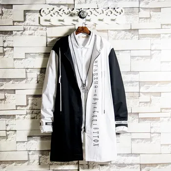 Spring Mens Trench Coat Hooded Windbreaker Boys Overcoat Outwear Black White Mixed Color Spliced Loose Male 
Spring Mens Trench Coat Hooded Windbreaker Boys Overcoat Outwear Black White Mixed Color Spliced Loose Male