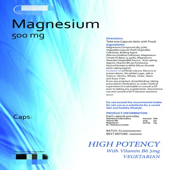 Magnesium 500mg HIGH POTENCY With Vitamin B6 VEGETARIAN SYNVIT,Enhance immunity, promote digestion and absorption
Magnesium 500mg HIGH POTENCY With Vitamin B6 VEGETARIAN SYNVIT,Enhance immunity, promote digestion and absorption