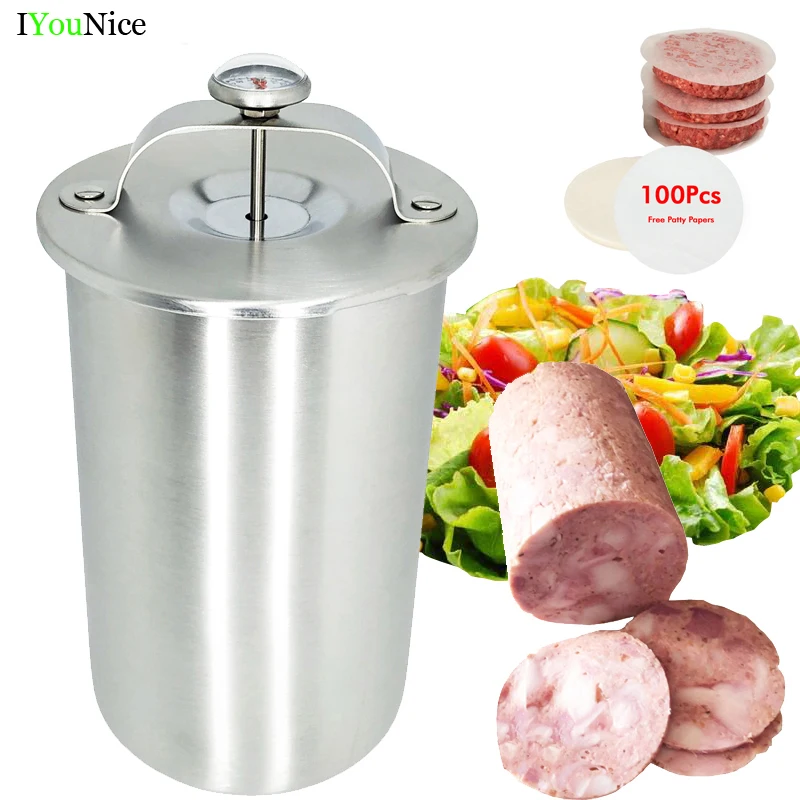 Kitchen Cooking Tools Stainless Steel Ham Press Maker Seafood Hamburger Meat Poultry Tools With 100 Pcs Patty Papers Thermometer
Kitchen Cooking Tools Stainless Steel Ham Press Maker Seafood Hamburger Meat Poultry Tools With 100 Pcs Patty Papers Thermometer