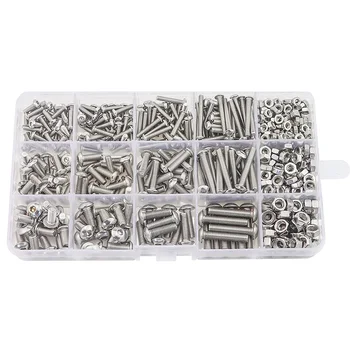 Stainless Steel Button Head Hex Socket Head Cap Bolts Screws Nuts Assortment Kit, M3 M4 M5 540PCS
