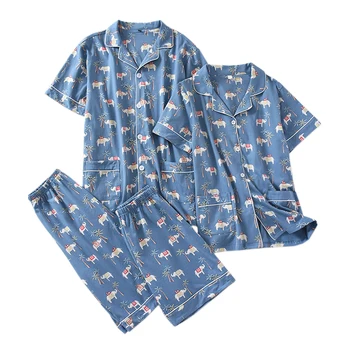 New Summer 100% Cotton shorts Couples pajamas sets women sleepwear fresh elephant short-sleeve Casual pyjamas men homewear 
New Summer 100% Cotton shorts Couples pajamas sets women sleepwear fresh elephant short-sleeve Casual pyjamas men homewear