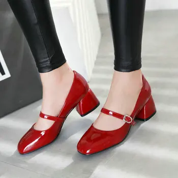 Women Mary Janes Shoes Fashion Buckle Square Toe Women Pumps Comfortable Square Heel Shallow Shoes Women Shopping Shoes Red 
Women Mary Janes Shoes Fashion Buckle Square Toe Women Pumps Comfortable Square Heel Shallow Shoes Women Shopping Shoes Red