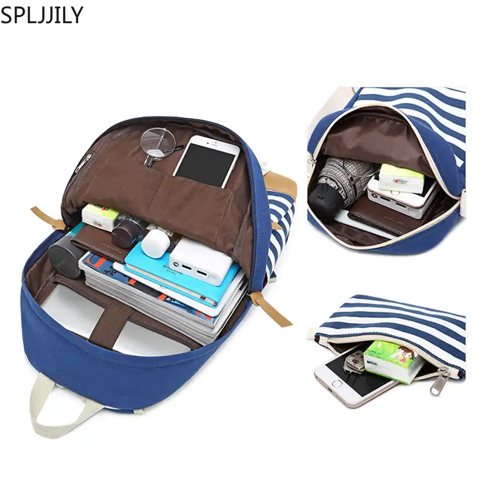 pack set for boy/ girl canvas stripe schoolbag bookbag pencil