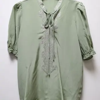 

New 100% silk mulberry silk silk crepe DE chine embroidery bubble short sleeved shirt S M L XL