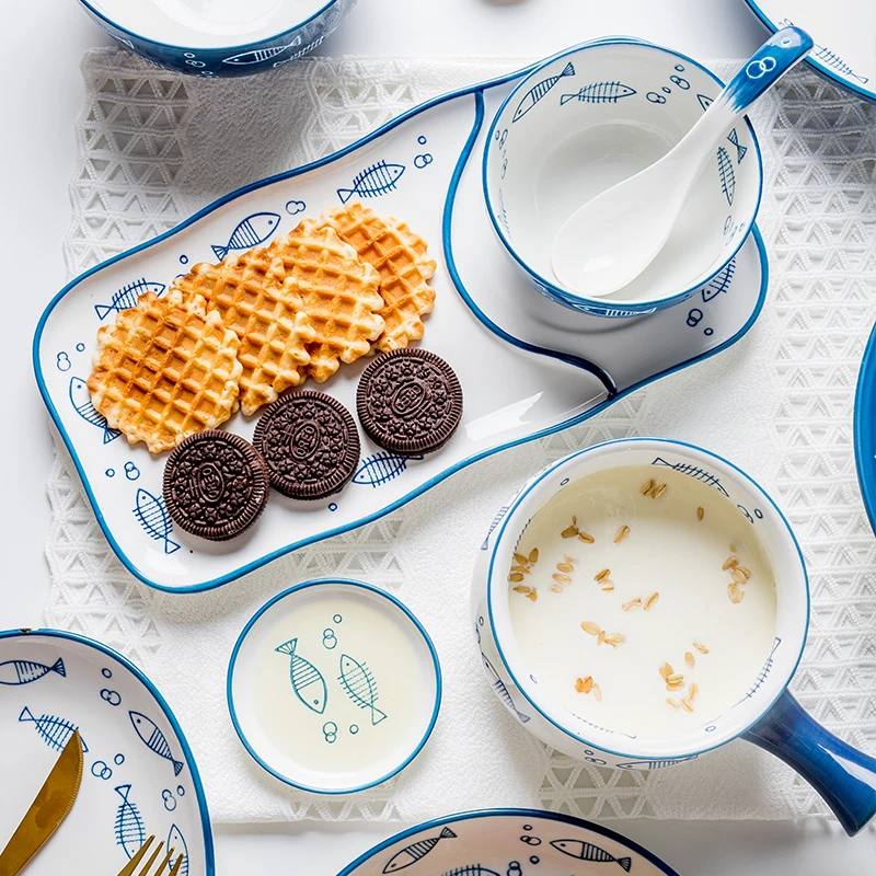Fish Design Ceramic Breakfast Bowl and Plates Spoon Saucer Set Tableware Set for One Person Children Dinner Plates Dinnerware
Fish Design Ceramic Breakfast Bowl and Plates Spoon Saucer Set Tableware Set for One Person Children Dinner Plates Dinnerware