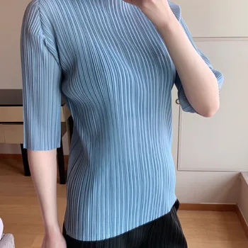 Pleated Top Women's Solid Color 2020 Summer Quarter Sleeve Simple Temperament Stand Collar T-shirt
Pleated Top Women's Solid Color 2020 Summer Quarter Sleeve Simple Temperament Stand Collar T-shirt