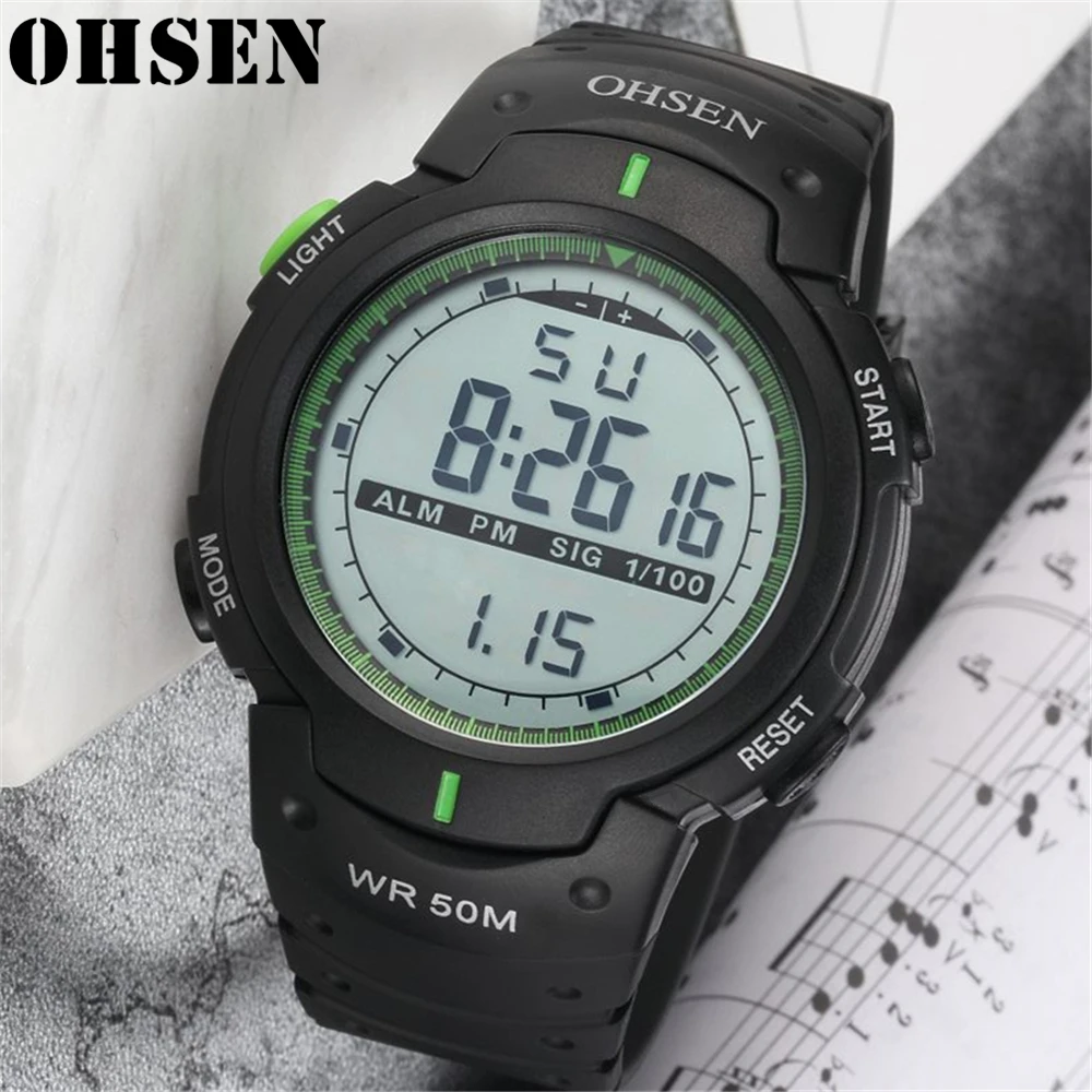Модные мужские спортивные часы OHSEN с большим циферблатом цифровые военные