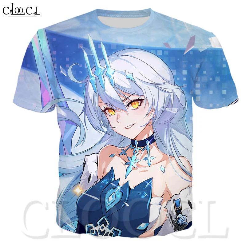 Мужская/женская футболка CLOOCL с круглым вырезом игры Honkai ударопрочный 3 узора