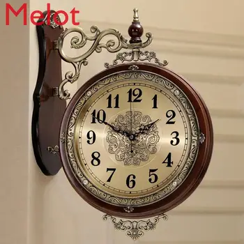 European Art Wall Clock Silent Retro Large Metal Wood Double Sided Wall Clock Zegary Scienne Living Room Home Decor Clock 
European Art Wall Clock Silent Retro Large Metal Wood Double Sided Wall Clock Zegary Scienne Living Room Home Decor Clock