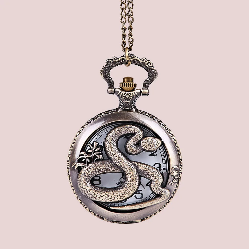 

Large fine chain beautiful embossed hollow big python pattern pocket watch Zodiac animal snake classical