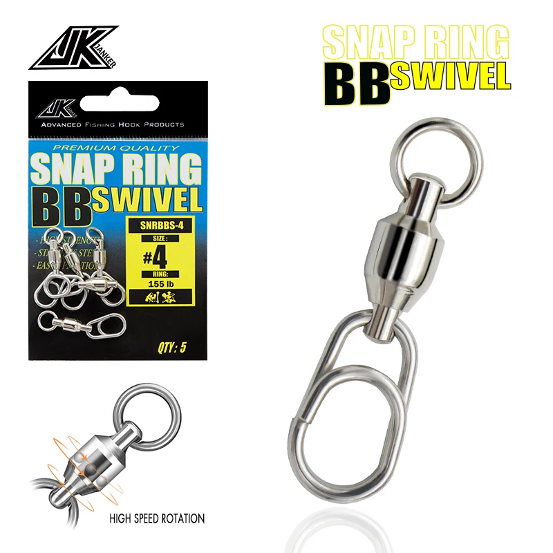 

JK New Arrival pike fishing accessories Connector Pin Bearing Rolling Swivel Stainless Steel Snap Fishhook Lure Swivels Tackle