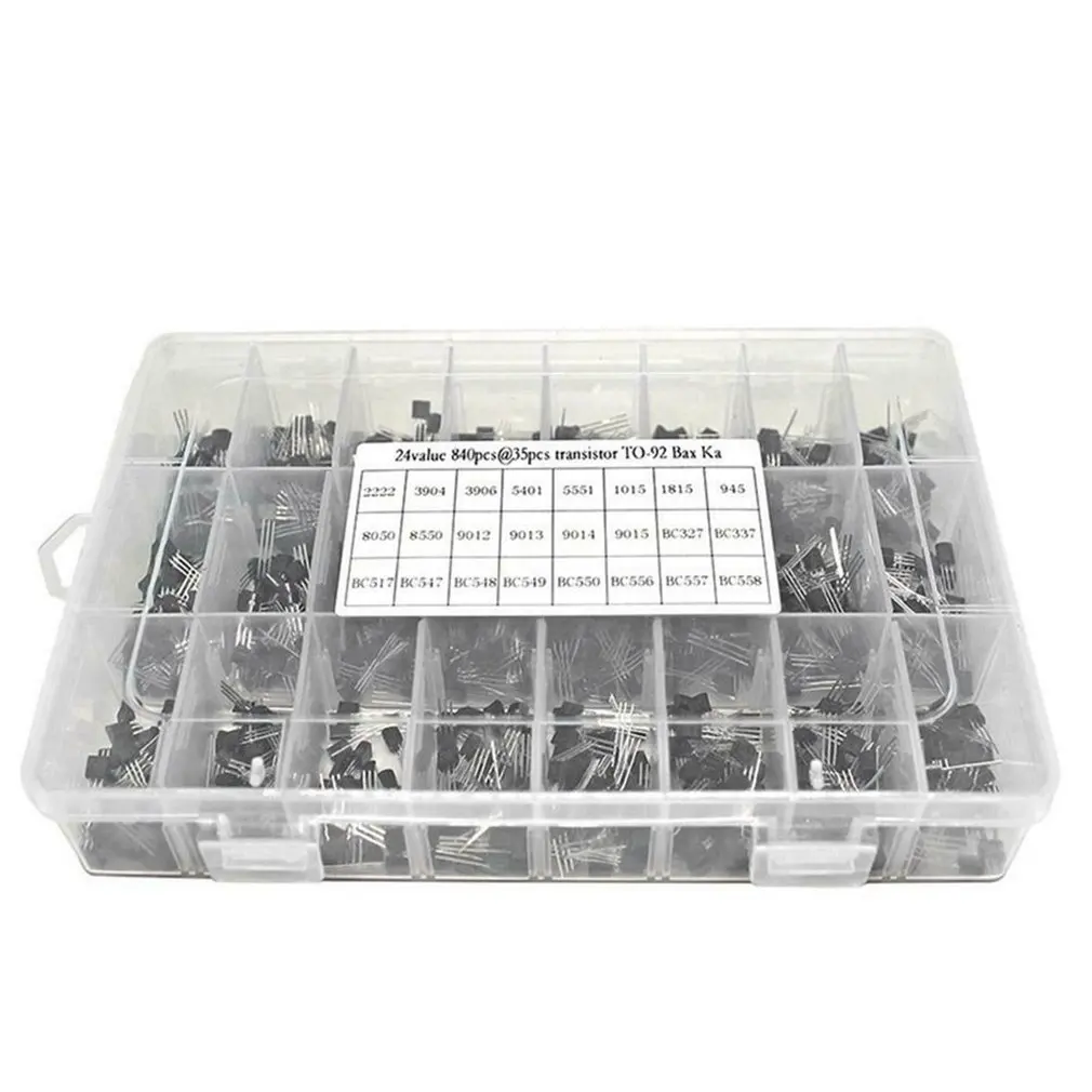 24 Values 840pcs NPN PNP Transistor TO-92 Power Transistor Assortment Kit Transistor Pack Three Pin Transistors
24 Values 840pcs NPN PNP Transistor TO-92 Power Transistor Assortment Kit Transistor Pack Three Pin Transistors