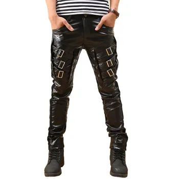 Personality Trend Casual Pants Men Punk Style Button Decoration PU Spliced Leather Mens Pants Tide Male Nightclub Slim Trousers
Personality Trend Casual Pants Men Punk Style Button Decoration PU Spliced Leather Mens Pants Tide Male Nightclub Slim Trousers
