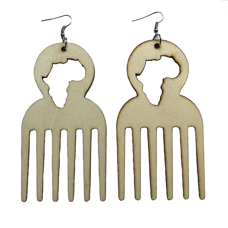 Natural Africa Map Wood African Comb Black Queen Afro Earrings Vintage Hiphop Party Club Jewelry Wooden Diy Accessories Earring 1 Natural Africa Map Wood African Comb Black Queen Afro Earrings Vintage Hiphop Party Club Jewelry Wooden Diy Accessories Earring