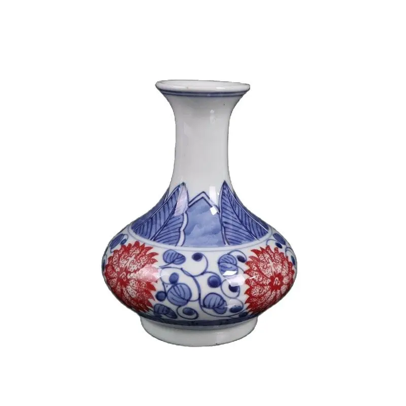 

China Old Porcelain Blue And White Underglaze Red Lotus Vase