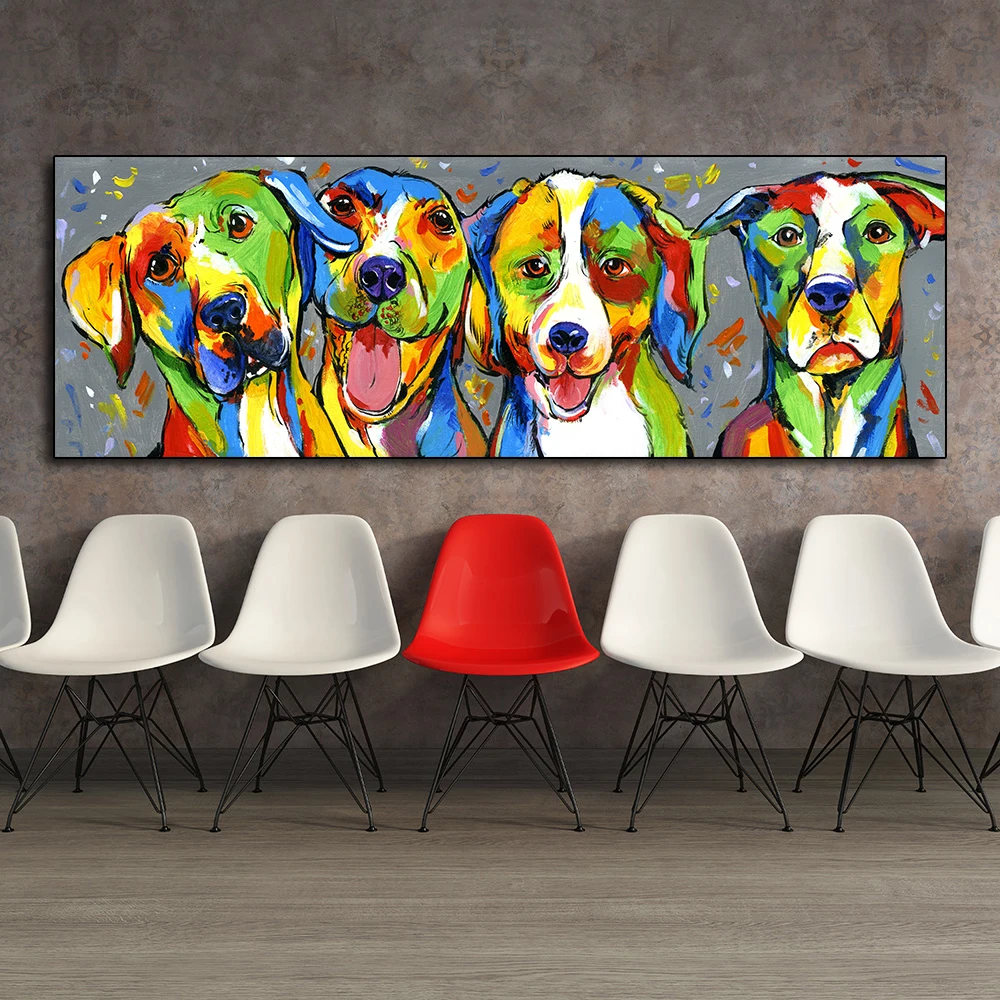 QKART Wall Art Picture Animals Oil Painting Canvas Prints Colorful Dogs Puppy for Living Room Home Decor No Frame | Дом и сад