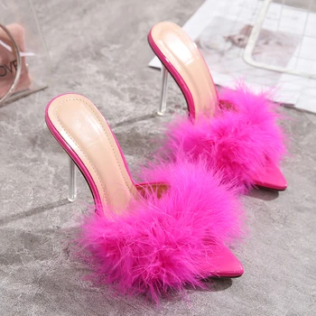 Summer 2020 Furry Sandals Rose Red Women Slingback Slippers Sandals Transparent High Heels Party Shoes Pumps Fashion 
Summer 2020 Furry Sandals Rose Red Women Slingback Slippers Sandals Transparent High Heels Party Shoes Pumps Fashion