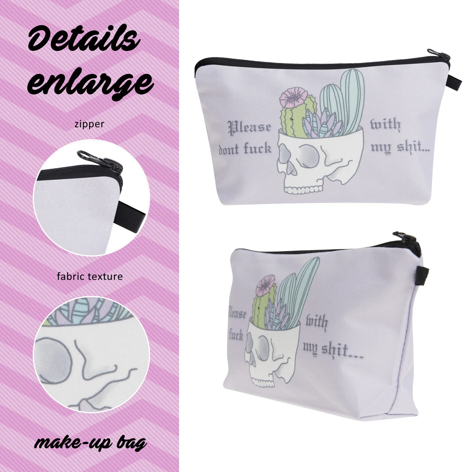 makeup bag women cosmetic bag with skeleton pattern 3d printing