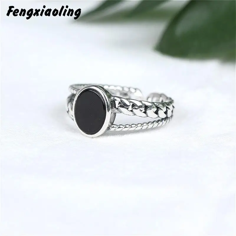 Fengxiaoling 100% Genuine 925 Sterling Silver Rings For Women Retro Style Round Black Agate Rings Silver Fine Jewelry 
Fengxiaoling 100% Genuine 925 Sterling Silver Rings For Women Retro Style Round Black Agate Rings Silver Fine Jewelry