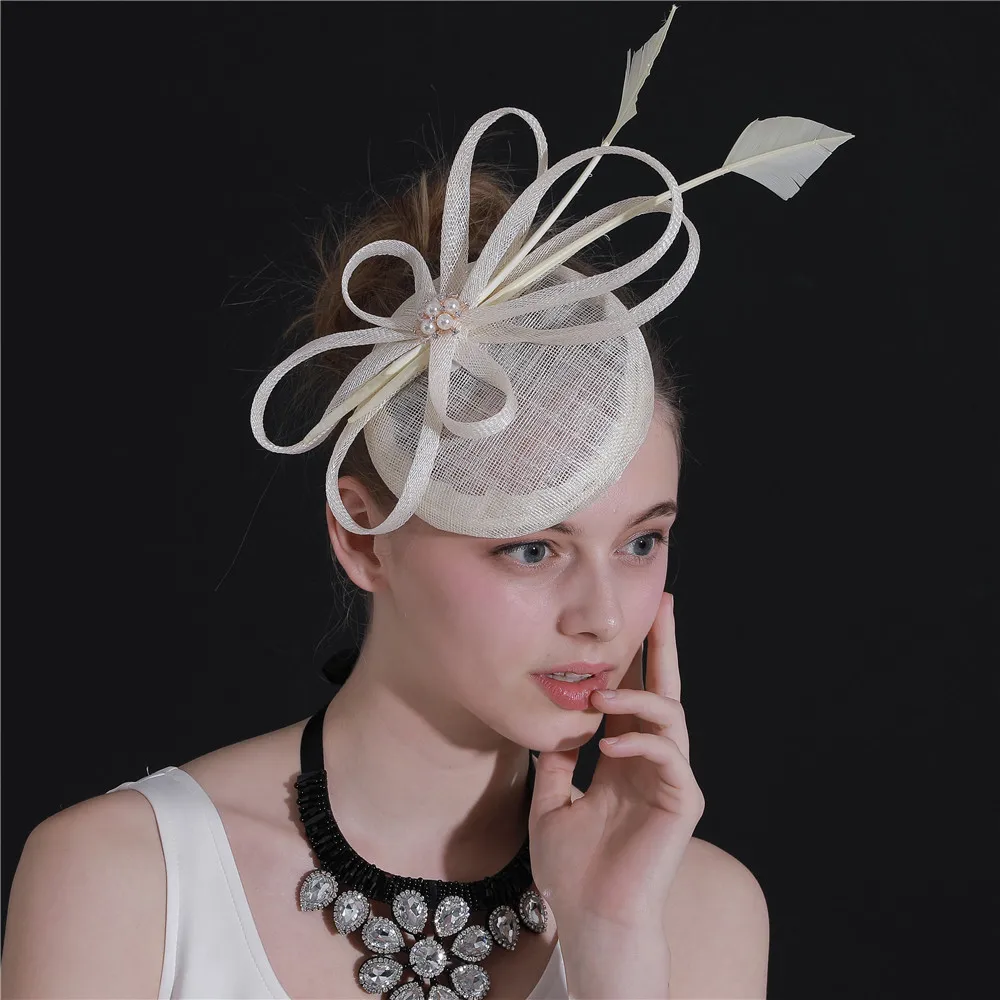 

Sinamay Ivory Vintage Hair Fascinator Hats For Women Lady Wedding Fashion Headwear Ladies Cocktail Race Headpiece With Headbands