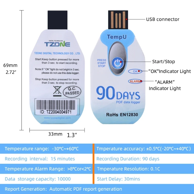 Disposable PDF Report of Temperature & Humidity Logger Temperature & Humidity Data Logger 30/60/90 Days Cold Chain Use
Disposable PDF Report of Temperature & Humidity Logger Temperature & Humidity Data Logger 30/60/90 Days Cold Chain Use