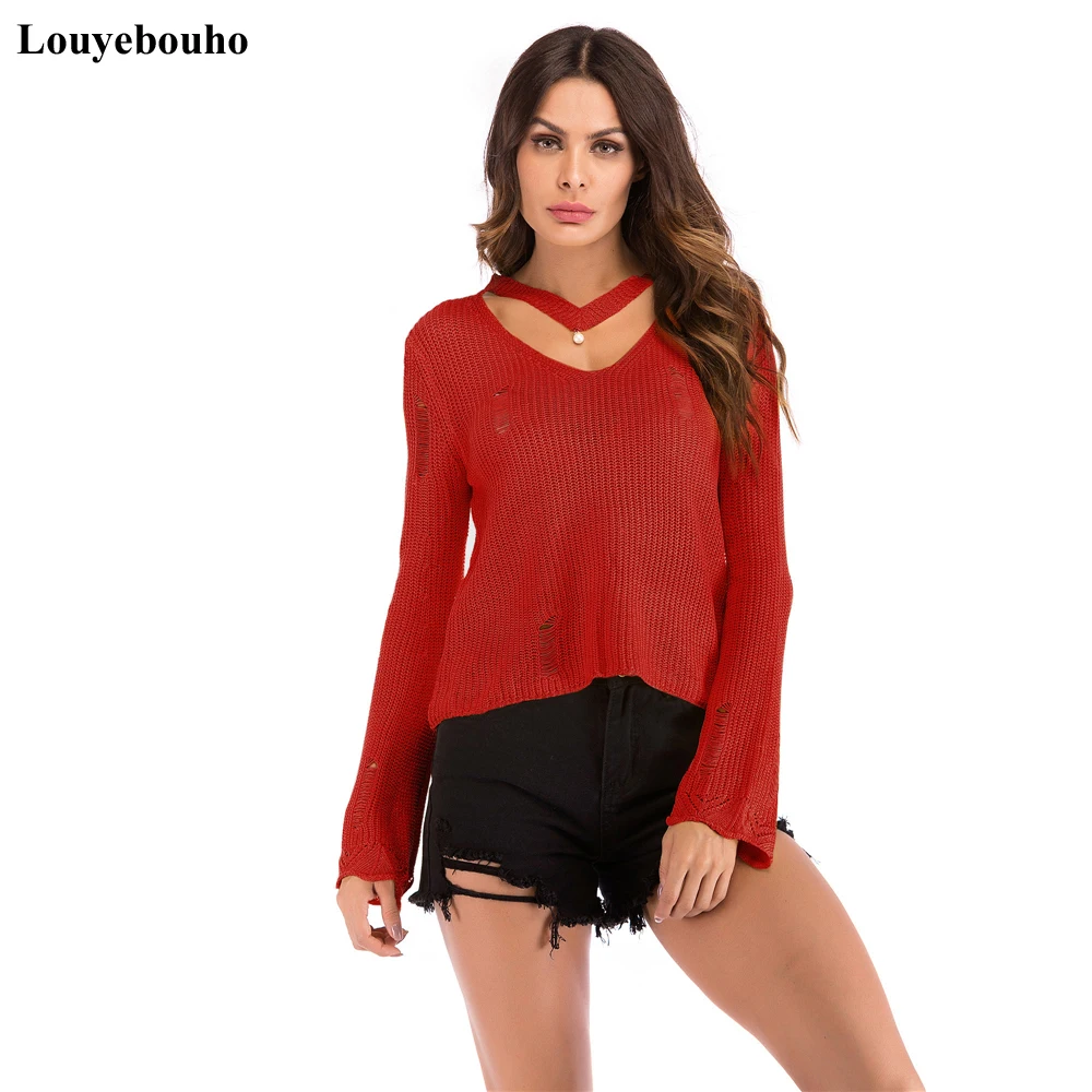Women Long Sleeve Knitted Top 2019 Autumn Sexy Hollow out Halter V Neck Bead Knitwear Shirt Winter Solid Slim Bottoming Pullover
Women Long Sleeve Knitted Top 2019 Autumn Sexy Hollow out Halter V Neck Bead Knitwear Shirt Winter Solid Slim Bottoming Pullover