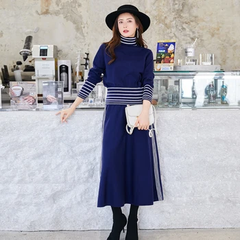 2019 Autumn Winter Women Elegant Turtleneck Striped Sweater Pullovers + Knitting Pleated Skirt Female Casual two piece set
2019 Autumn Winter Women Elegant Turtleneck Striped Sweater Pullovers + Knitting Pleated Skirt Female Casual two piece set