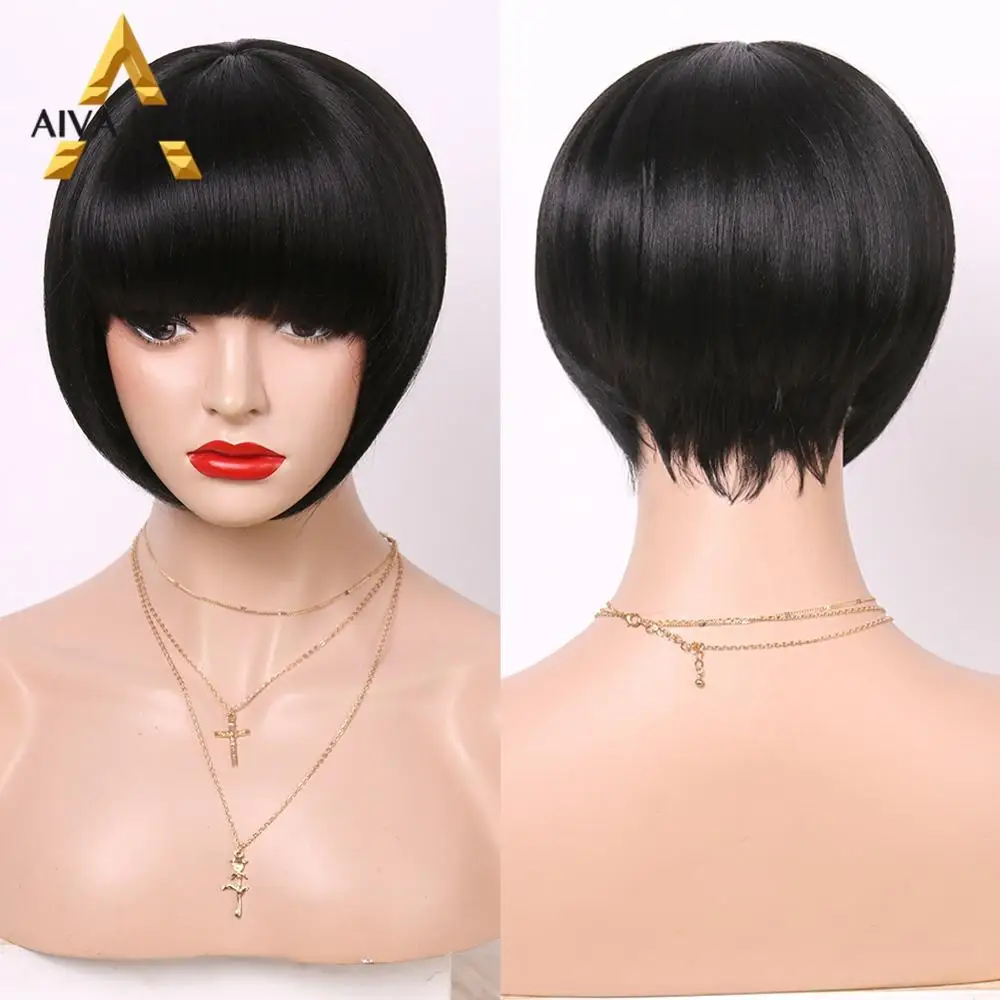 Aiva Hair High Temperature Fiber 10 Inch Synthetic Wig None Lace Bob Black Wig With Bangs Glueless Short Wigs For Black Women
Aiva Hair High Temperature Fiber 10 Inch Synthetic Wig None Lace Bob Black Wig With Bangs Glueless Short Wigs For Black Women