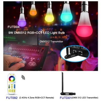 MiBOXER FUTD04 E27 9W DMX512 RGB+CCT LED Light Bulb;DMX 512 LED Transmitter ;2.4GHz 4 Zone RGB+CCT wireless Remote
MiBOXER FUTD04 E27 9W DMX512 RGB+CCT LED Light Bulb;DMX 512 LED Transmitter ;2.4GHz 4 Zone RGB+CCT wireless Remote