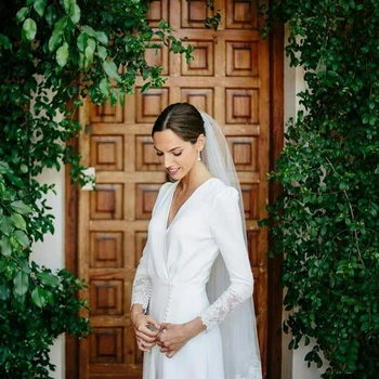 Modest Design Long Sleeve Wedding Dress Mermaid V Neck Simple Style 2019 Winter vestido de noiva Bridal Gowns Sweep Train
Modest Design Long Sleeve Wedding Dress Mermaid V Neck Simple Style 2019 Winter vestido de noiva Bridal Gowns Sweep Train