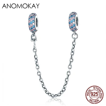 Anomokay 100% 925 Sterling Silver Pink Blue CZ Round Safety Chain Charm fit Bracelet Bangle for Women Girl DIY Jewelry Making
Anomokay 100% 925 Sterling Silver Pink Blue CZ Round Safety Chain Charm fit Bracelet Bangle for Women Girl DIY Jewelry Making