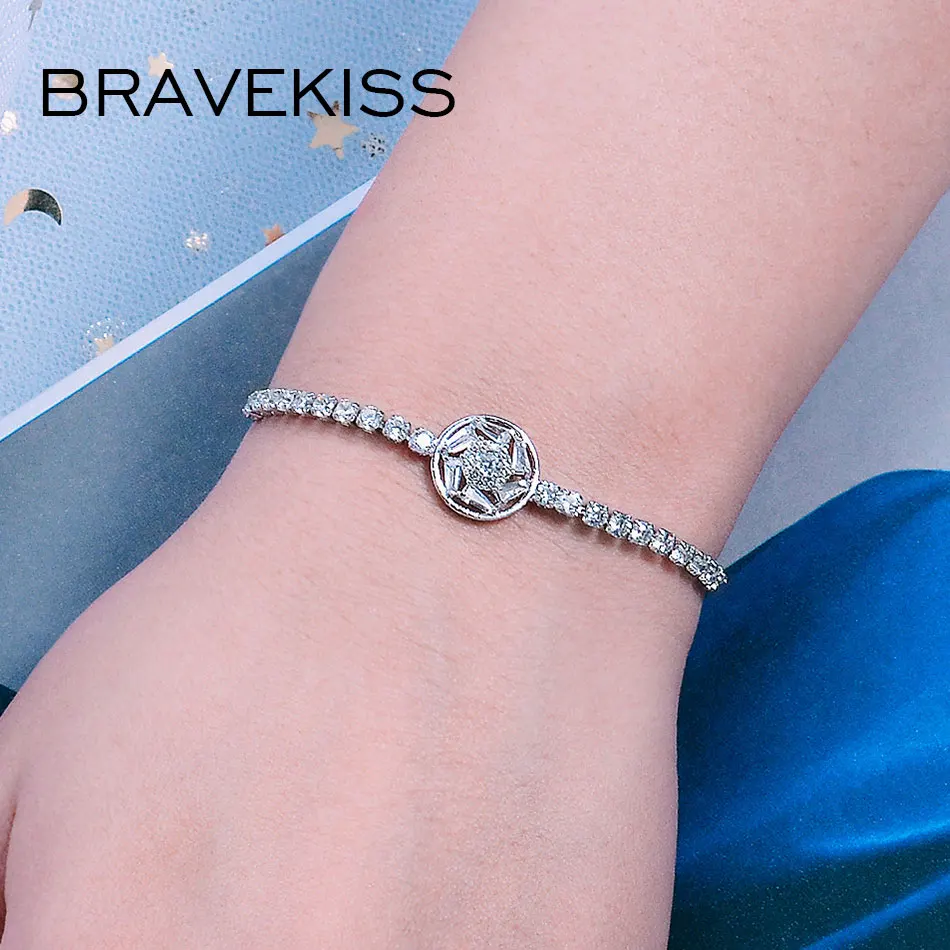 

Bravekiss Round Wedding Cubic Zircon Charm Bracelets for Women Girl White Gold Homme Friends Jewel Fashion Accessories BUB0186