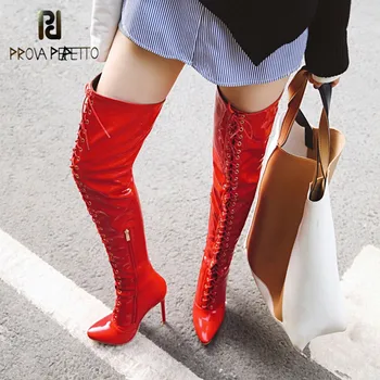 Prova Perfetto Thigh High Boots Women Front lace-up Over The Knee Boots Winter Shoes Woman Pointed Toe High Heels Botas Mujer
Prova Perfetto Thigh High Boots Women Front lace-up Over The Knee Boots Winter Shoes Woman Pointed Toe High Heels Botas Mujer