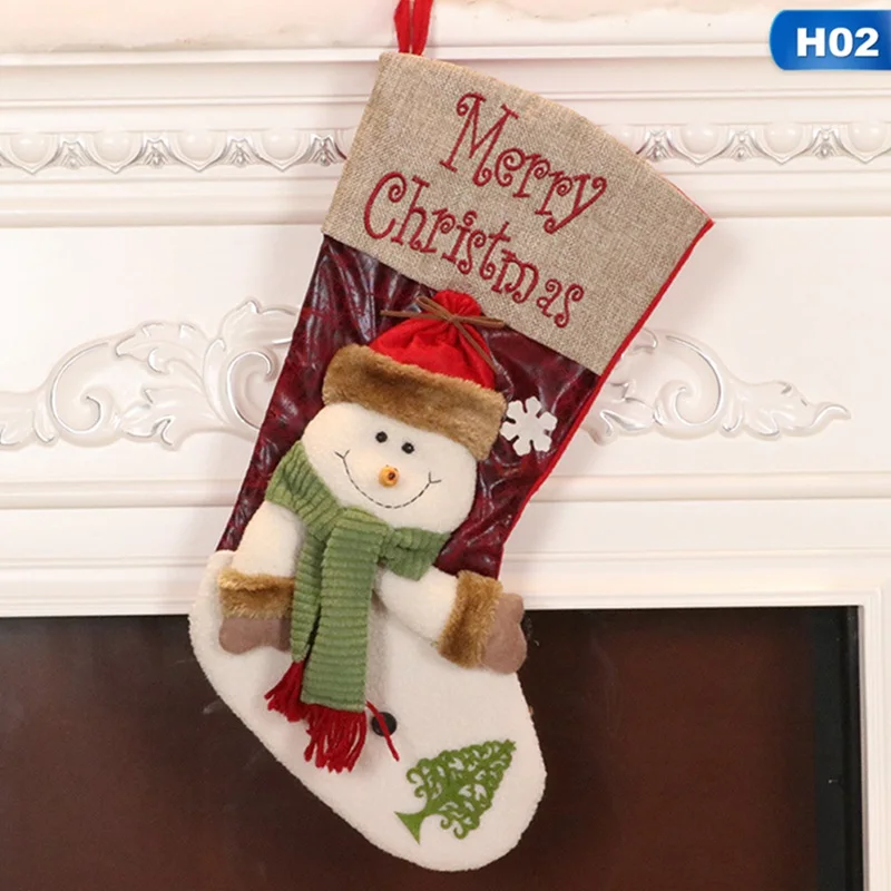 christmas stocking santa claus sock plaid burlap gift holder