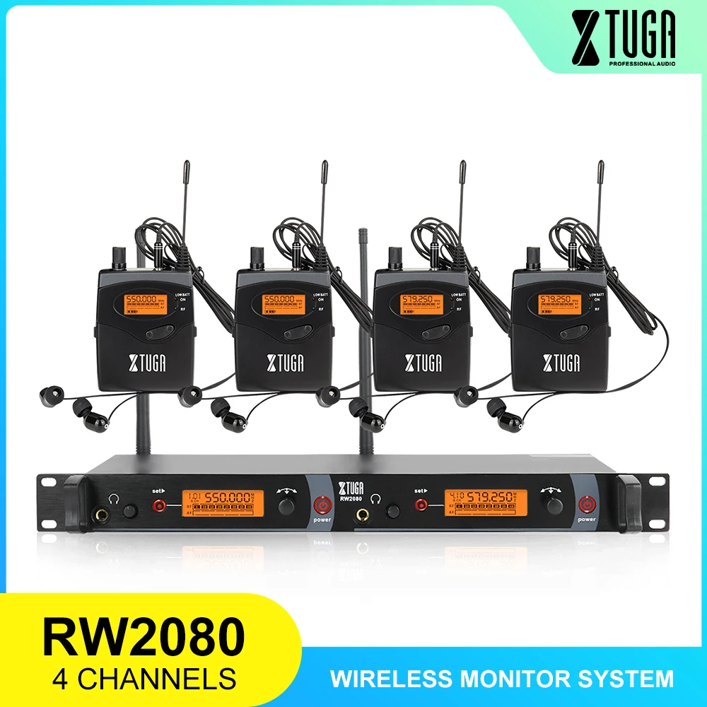 XTUGA RW2080 беспроводной монитор система сценического UHF в наушниках и 4 ресивера звук