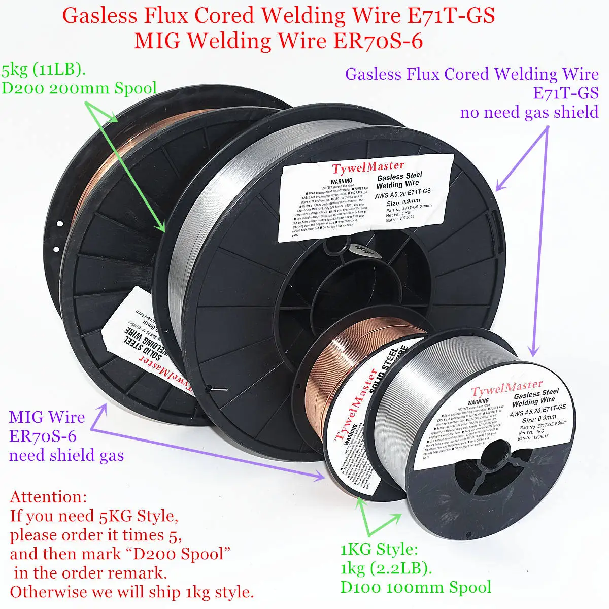 .030/" E71T-GS Flux Cored Gasless Welding Wire 2 lb with Free Contact Tip