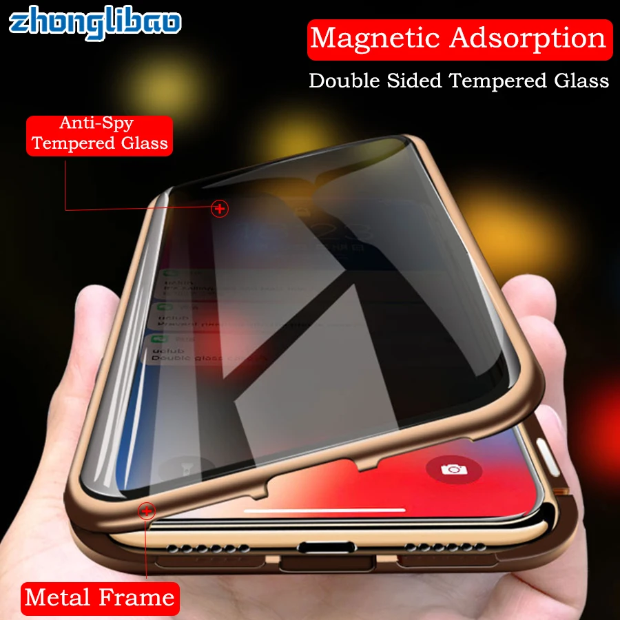 Magnetic Metal Case for Iphone Xs Max Xr X 8 7 Plus Anti-peeping Tempered Glass Luxury Magnet Front Back Glass Full Body Protect
Magnetic Metal Case for Iphone Xs Max Xr X 8 7 Plus Anti-peeping Tempered Glass Luxury Magnet Front Back Glass Full Body Protect