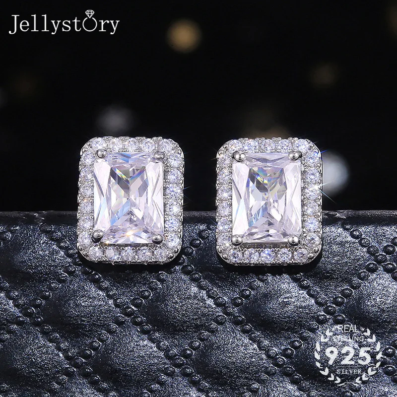 

Jellystory Women Fashion Stud Earrings 925 Sterling Silver Square Gemstone Classical Simple Style Jewelry Hot Selling Gift 2020