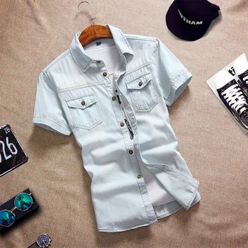 2020 Brand clothing Men's summer slim fit pure cotton short sleeve shirts/Male lapel Casual denim shirt/Plus size S-3XL
2020 Brand clothing Men's summer slim fit pure cotton short sleeve shirts/Male lapel Casual denim shirt/Plus size S-3XL