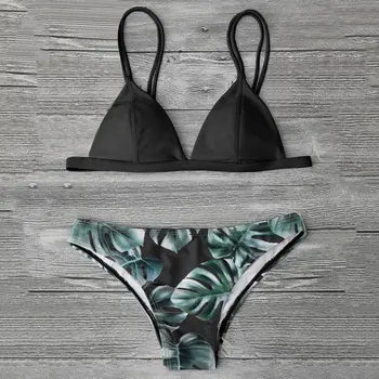 

2018 Hot Sexy Brazilian Bikini Set Swimwear Women Swimsuit Bathing Suit Cami Palm Leaf Print Biquini Swim Suit Maillot De Bain