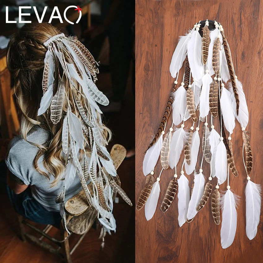 Levao Indian Festival Tassel Feather Hair Combs Hairpins for Women Hippie Headpiece Ethnic Head Band Comb Clips Headwear |