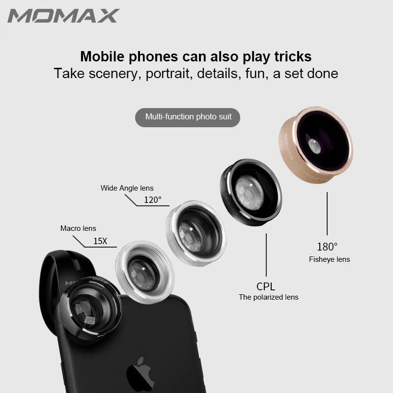 MOMAX Mobile phone telephoto lens telephoto macro fisheye five in one suitable for ios and Android phones lens for phone
MOMAX Mobile phone telephoto lens telephoto macro fisheye five in one suitable for ios and Android phones lens for phone